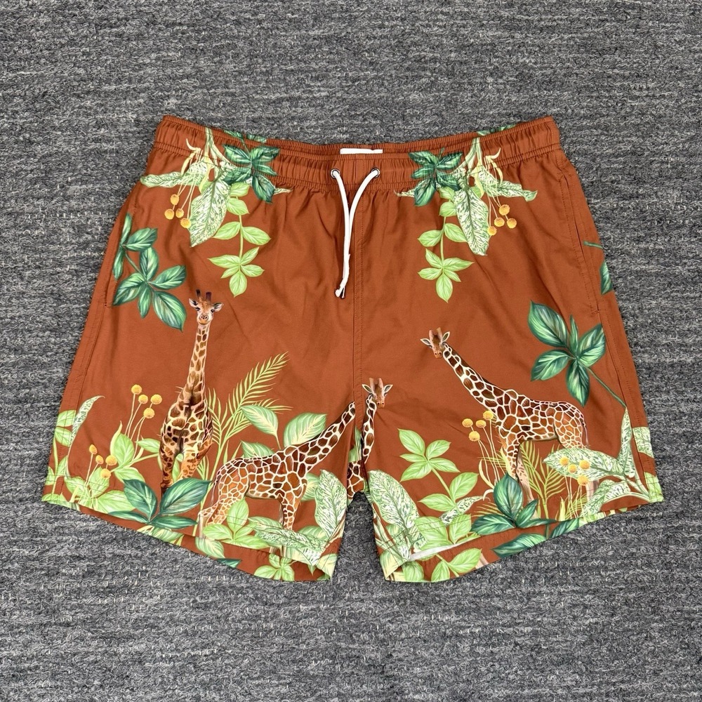MAVRANS Swim Trunks Men 2XL XXL Brown Safari Giraffe Mesh Lined Beach Pool Short
